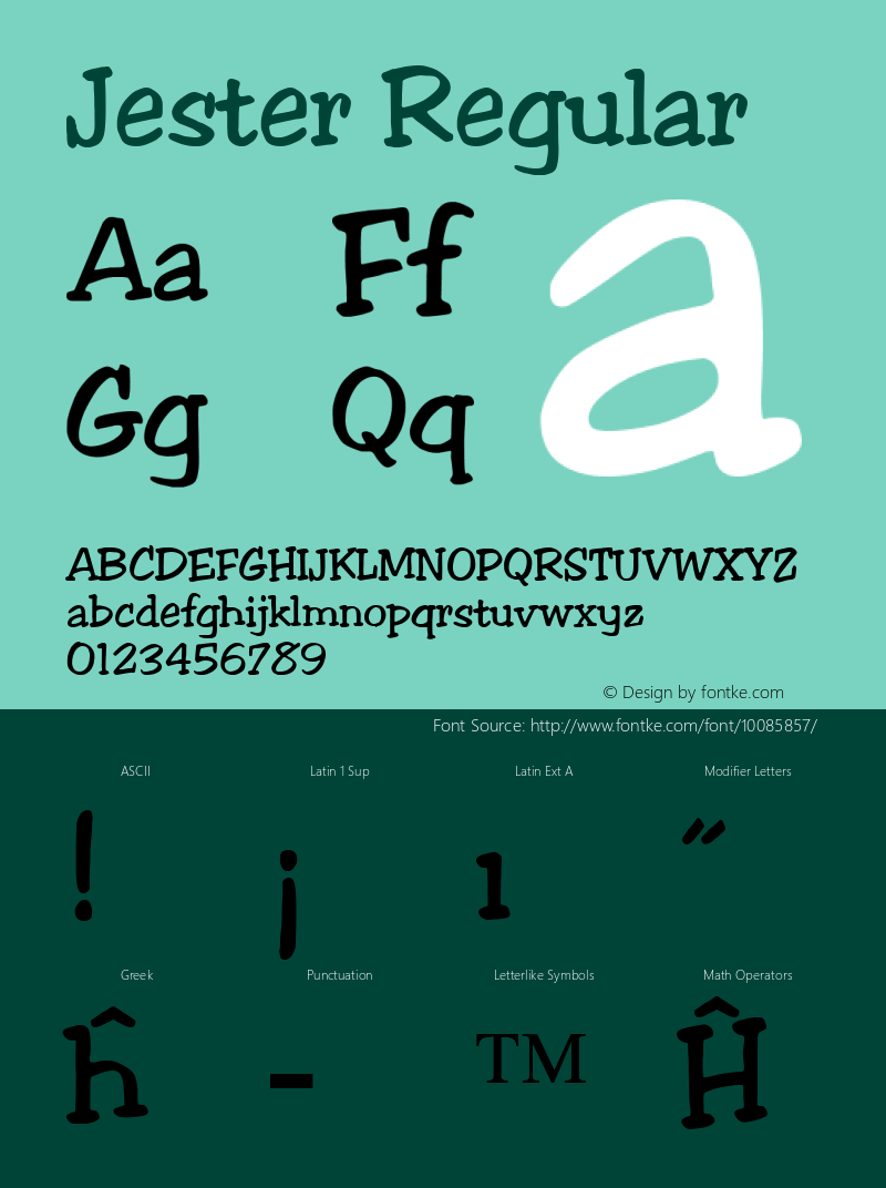 Jester Regular Altsys Fontographer 3.5  5/26/92 Font Sample