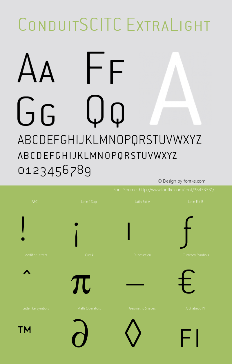 ConduitSCITC-ExtraLight Version 001.000 Font Sample