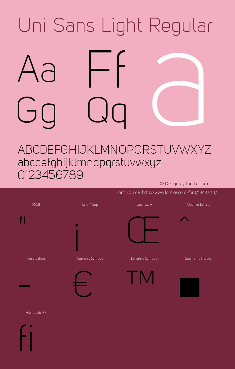 Uni Sans Light Regular Version 001.001 Font Sample