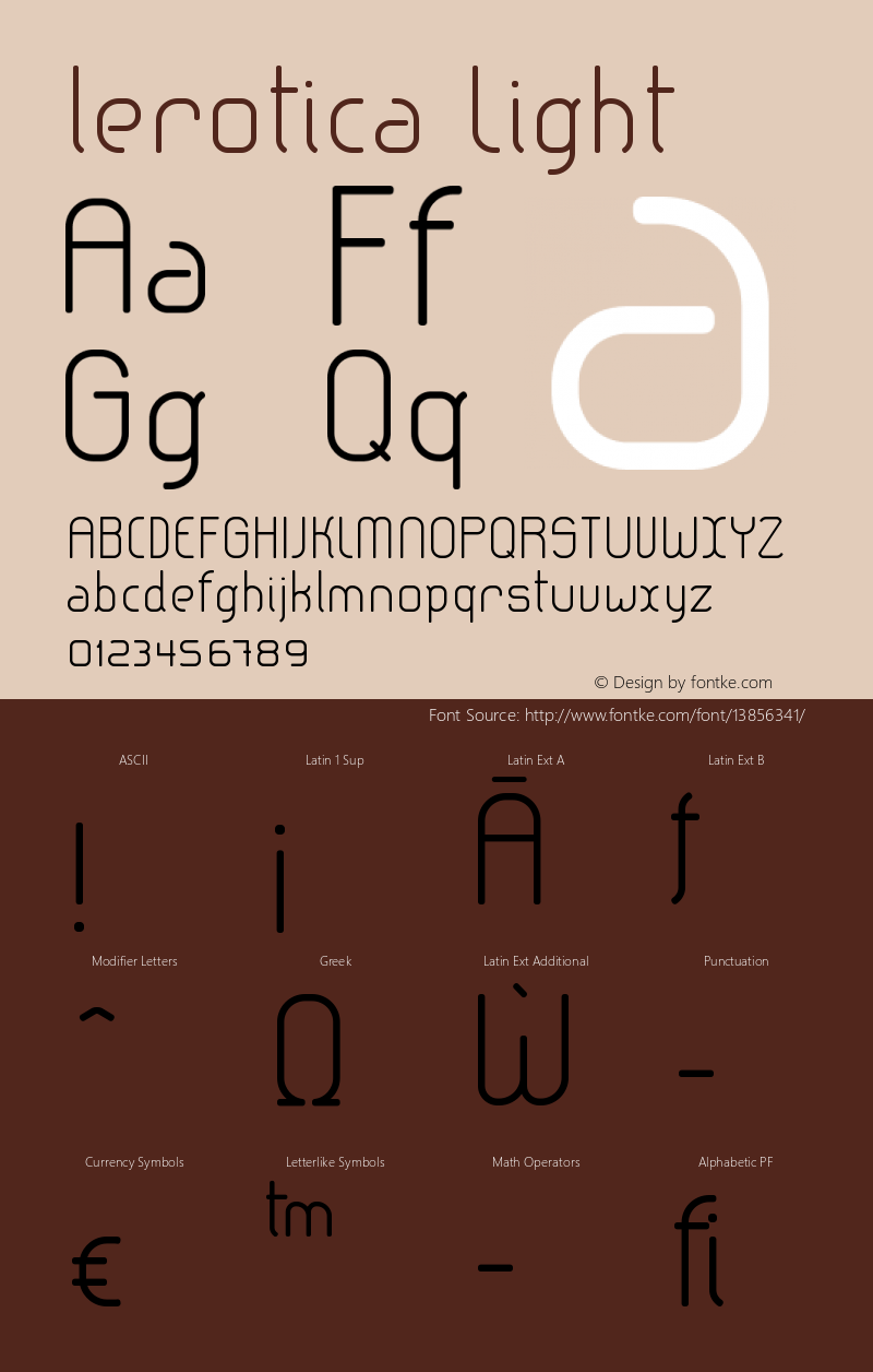 lerotica Light Version 1.005 2011 Font Sample