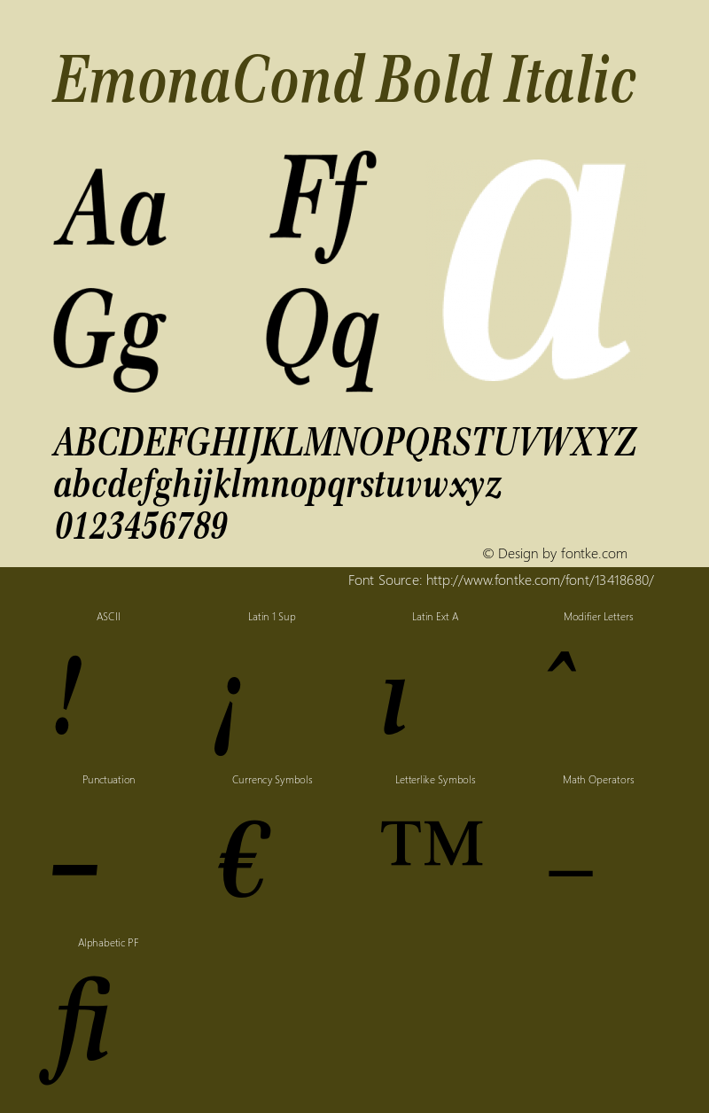 EmonaCond Bold Italic 005.000 Font Sample