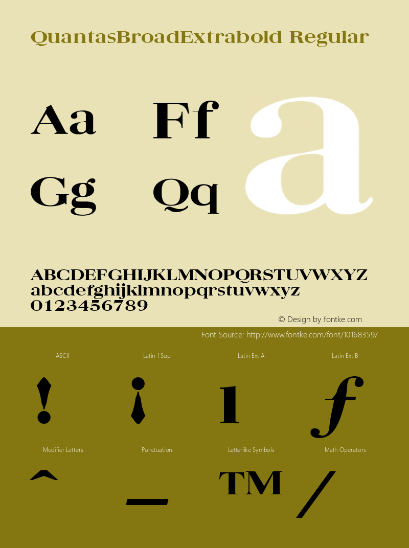 QuantasBroadExtrabold Regular The IMSI MasterFonts Collection, tm 1995, 1996 IMSI (International Microcomputer Software Inc.) Font Sample