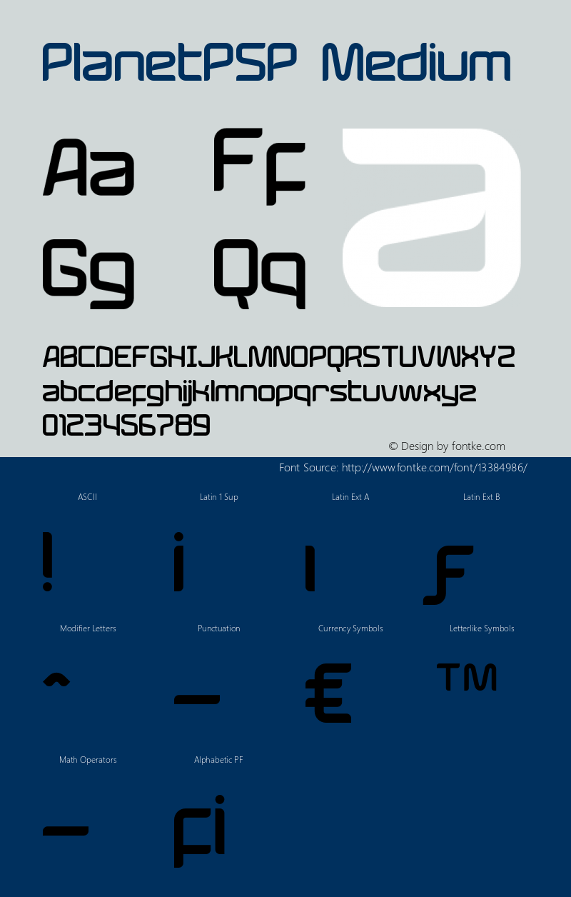 PlanetPSP Medium Version 1.000 2006 initial release Font Sample