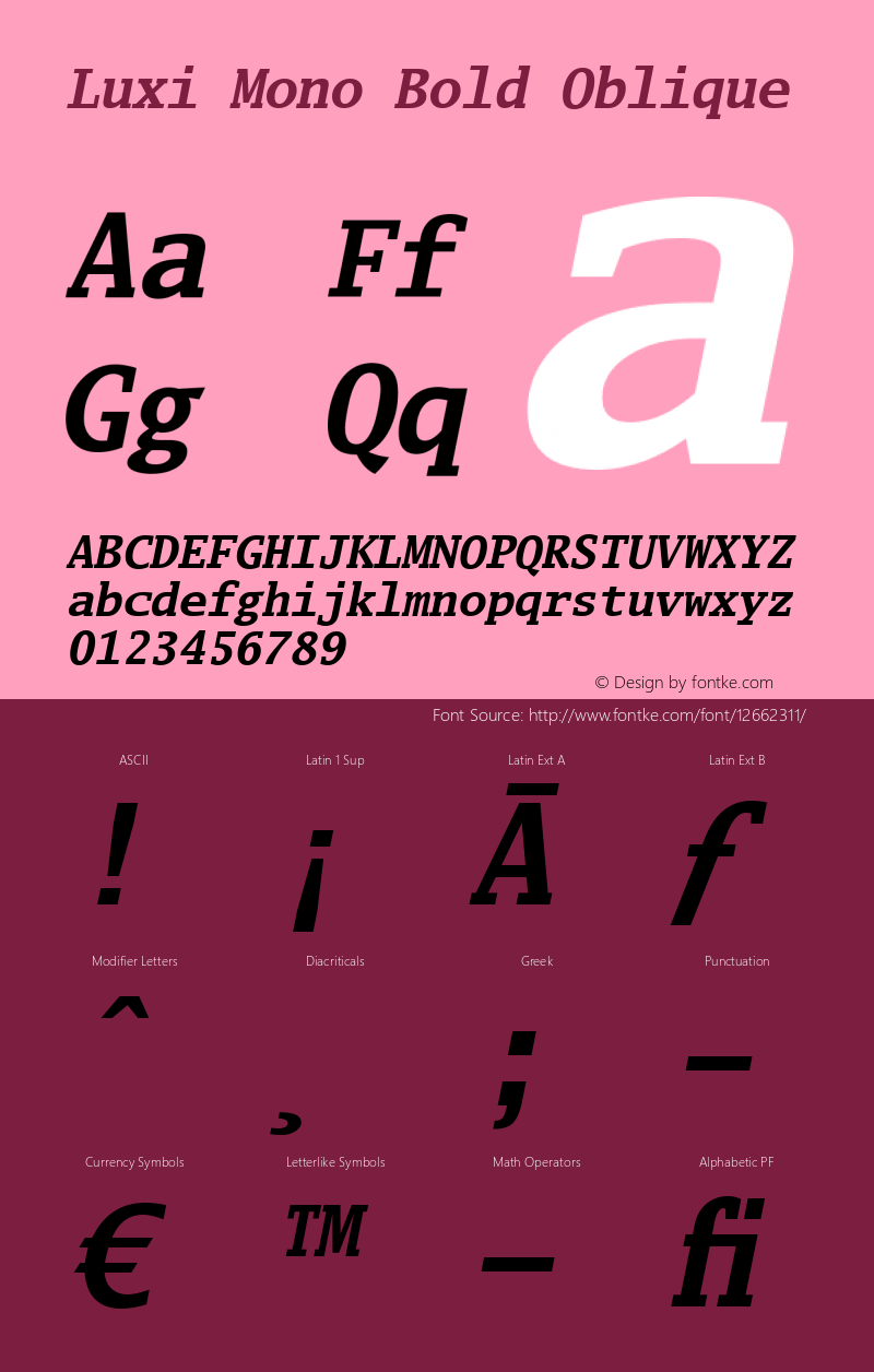 Luxi Mono Bold Oblique 1.2 : October 12, 2001 Font Sample