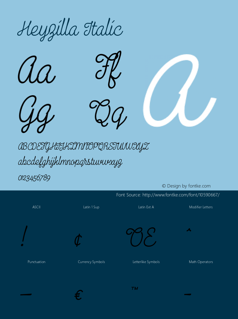 Heyzilla Italic 1.001 Font Sample