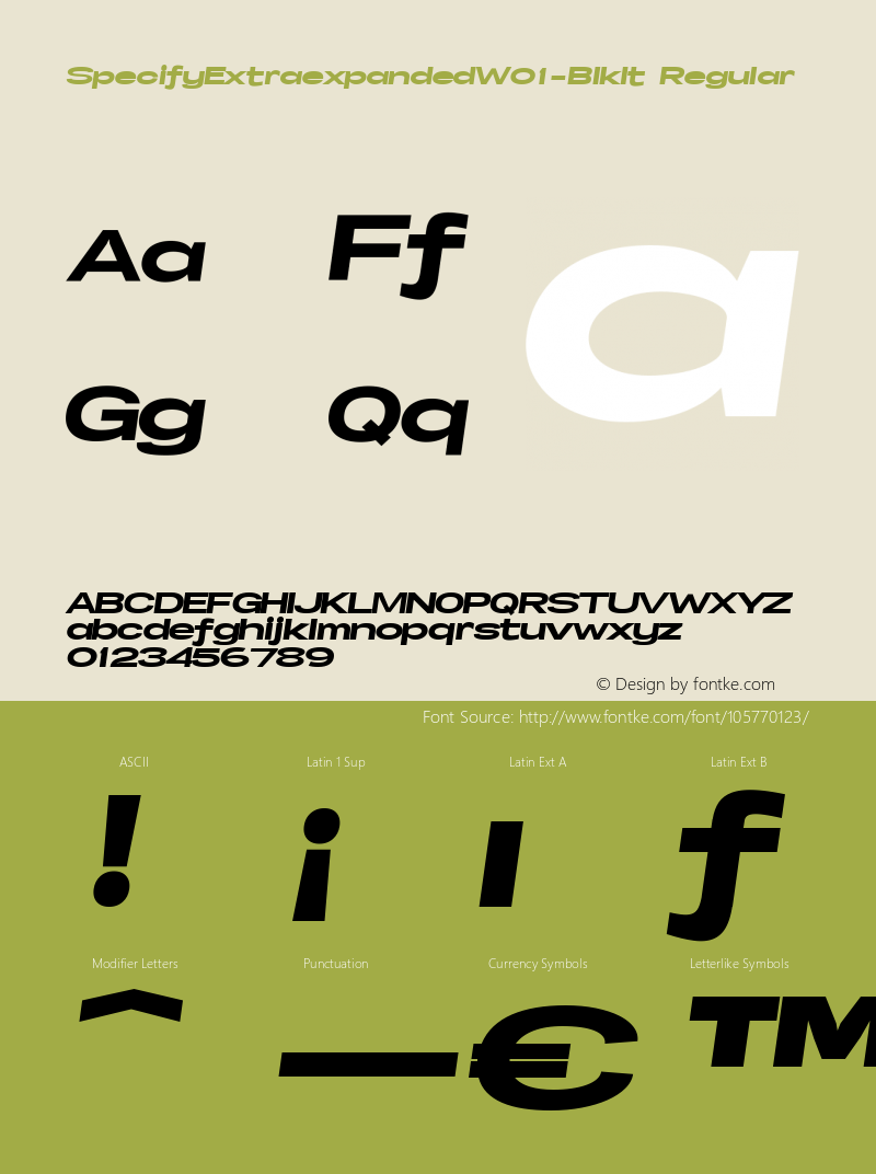 Specify Extraexpanded W01 BlkIt Version 1.00 Font Sample