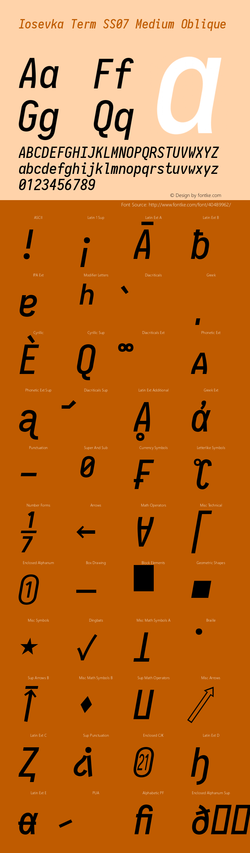 Iosevka Term SS07 Medium Oblique 2.3.0; ttfautohint (v1.8.3) Font Sample