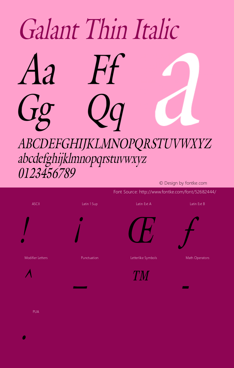 GalantThinItalic Altsys Fontographer 4.1 1/4/95 {DfLp-URBC-66E7-7FBL-FXFA} Font Sample