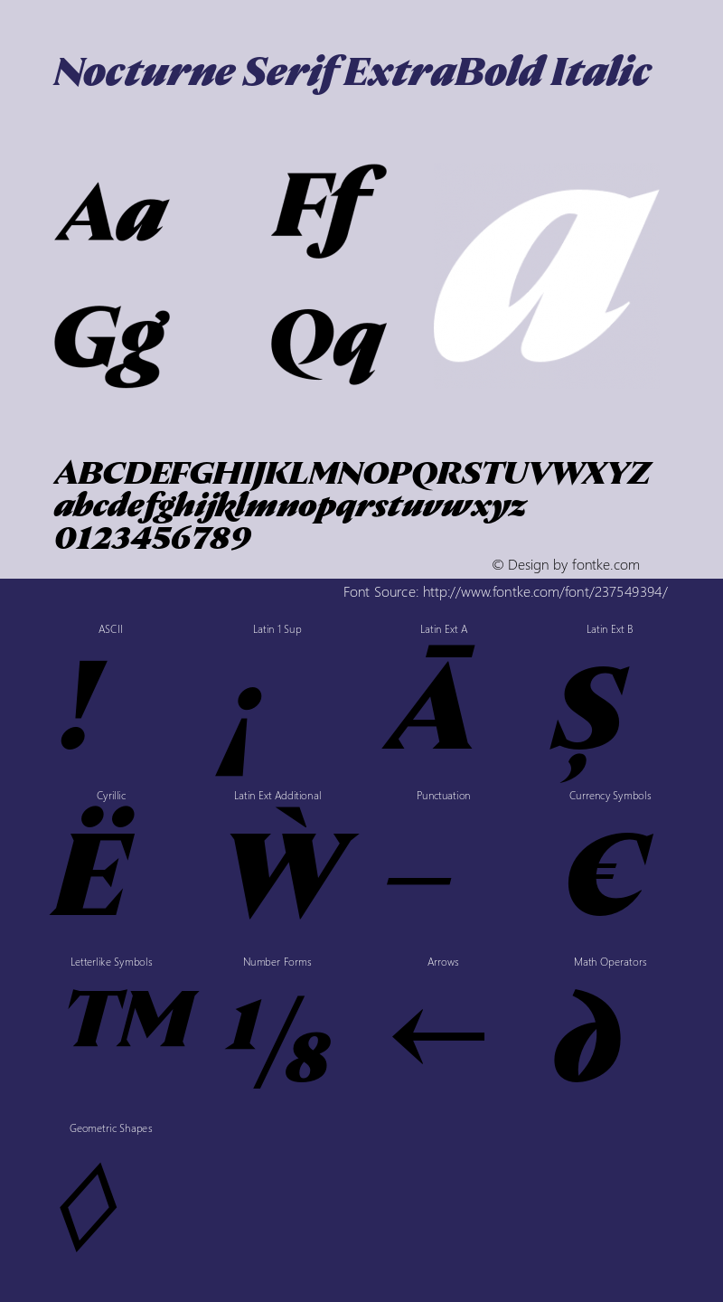 Nocturne Serif ExtraBold Italic Version 2.000;hotconv 1.0.109;makeotfexe 2.5.65596图片样张