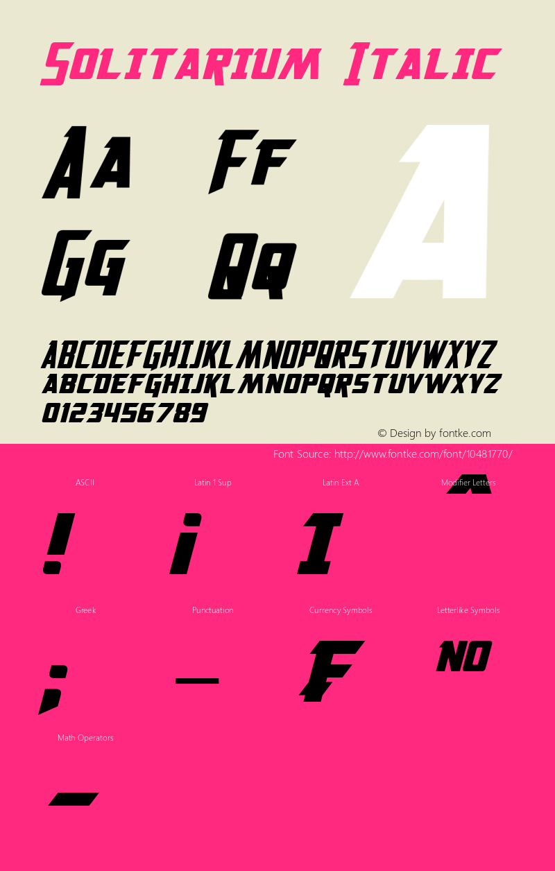 Solitarium Italic Version 1.00 April 17, 2013, initial release Font Sample