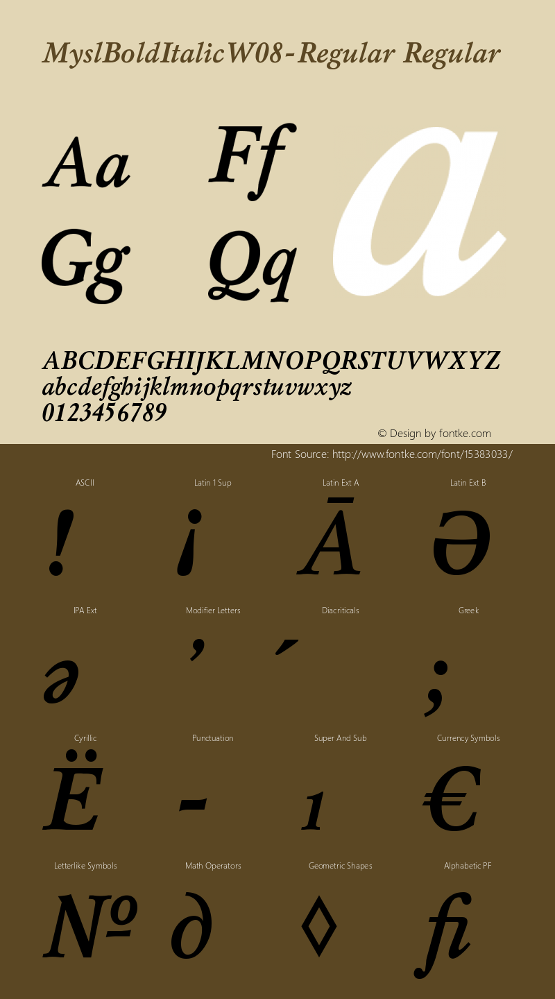 MyslBoldItalicW08-Regular Regular Version 2.00 Font Sample