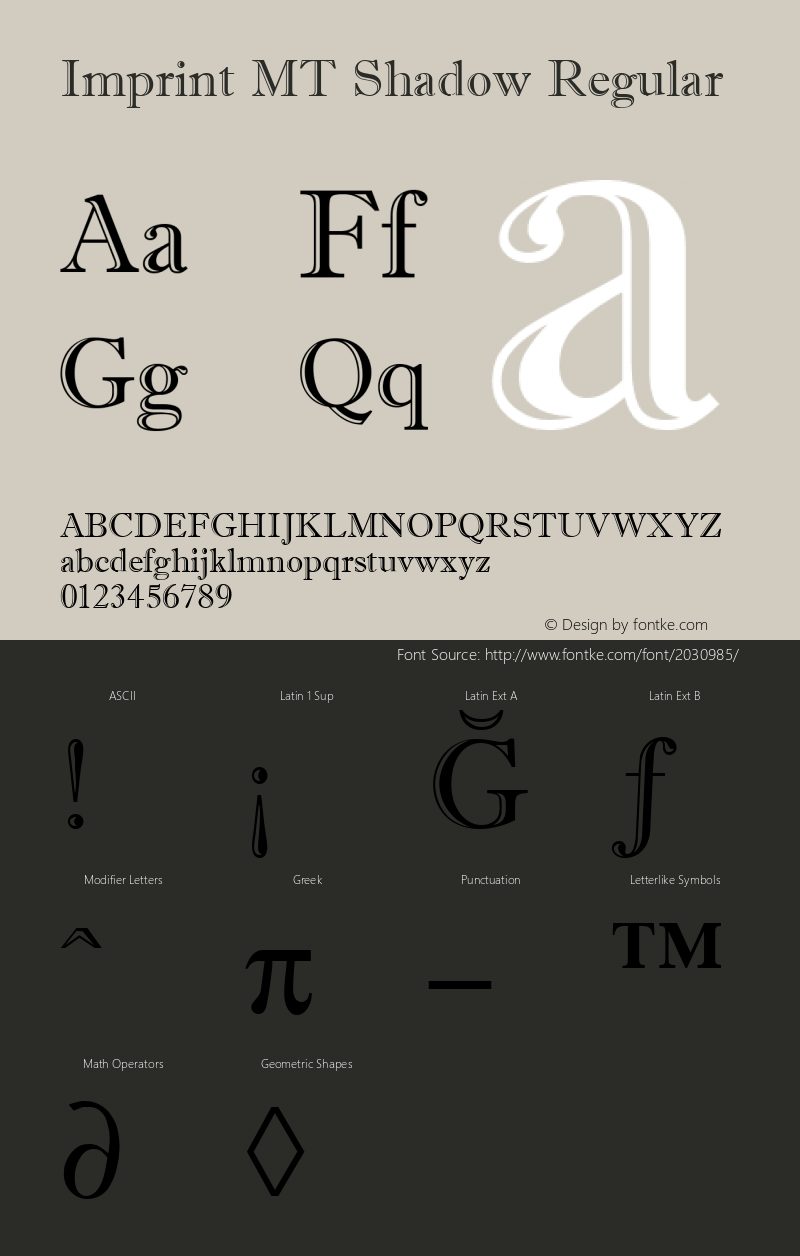 Imprint MT Shadow Regular Version 1.00 Font Sample