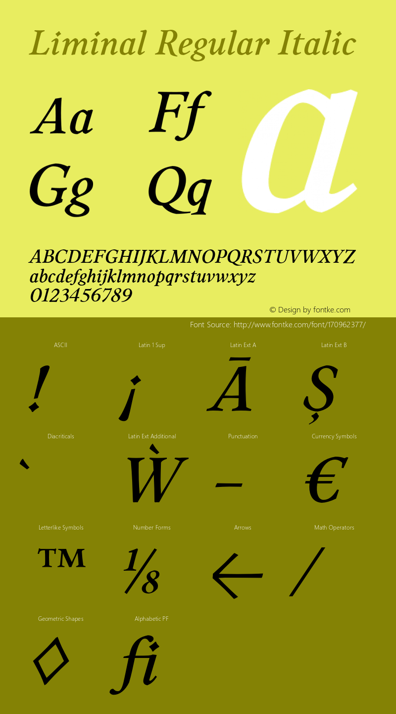 Liminal Regular Italic Version 1.001;PS 001.001;hotconv 1.0.70;makeotf.lib2.5.58329图片样张