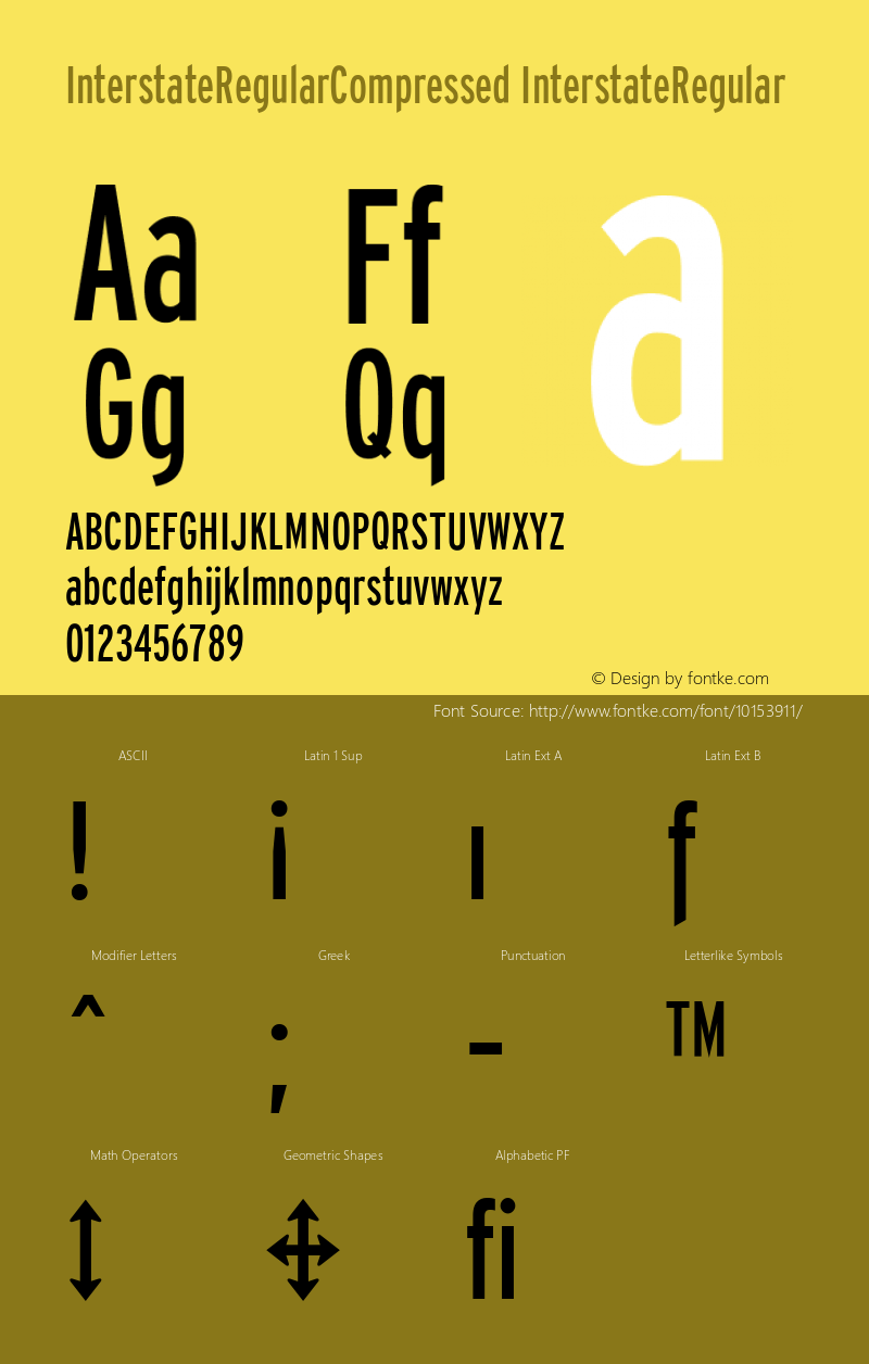 InterstateRegularCompressed InterstateRegular 001.001 Font Sample