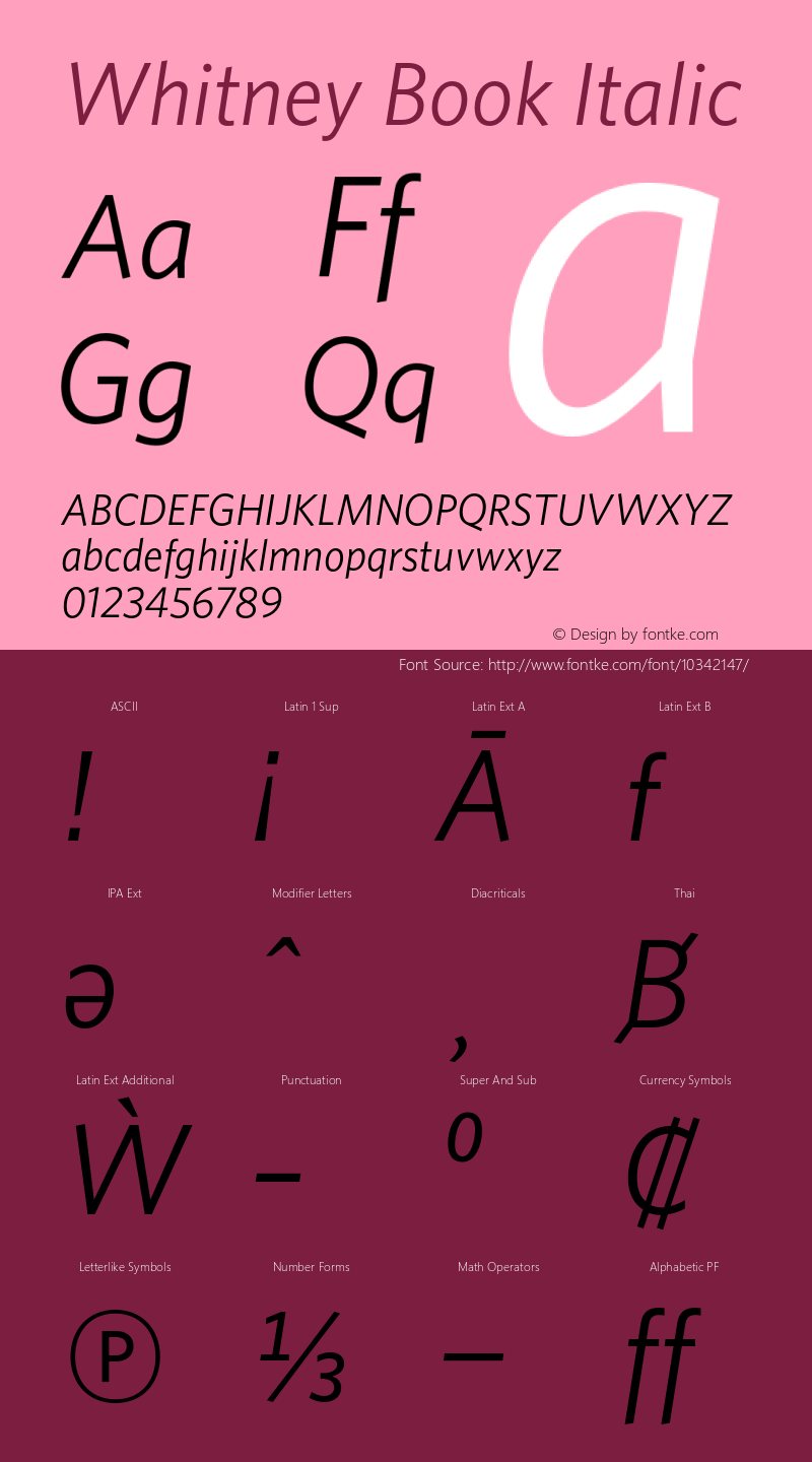 Whitney Book Italic Version 1.201 Pro Font Sample