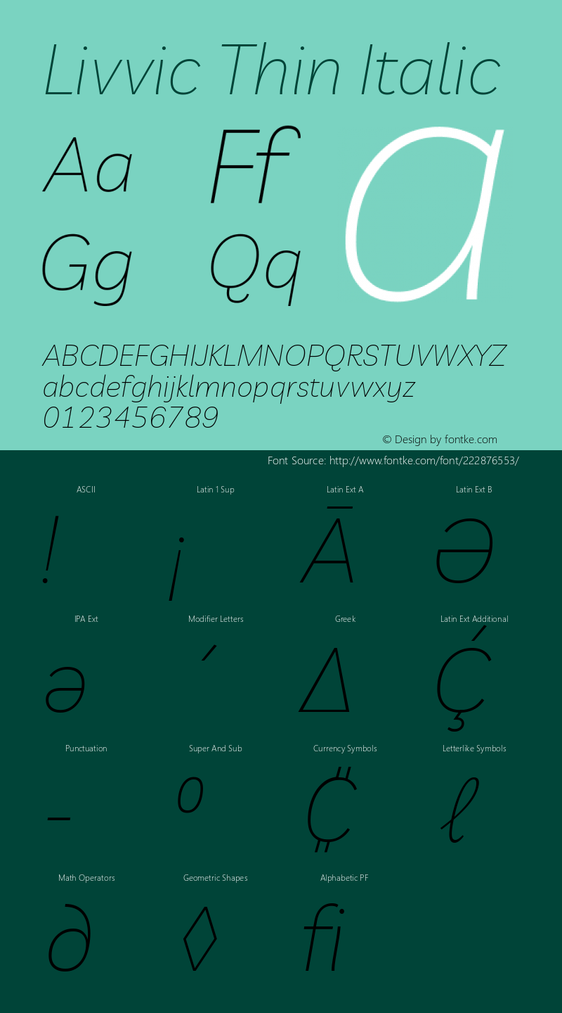 Livvic Thin Italic Version 1.001; ttfautohint (v1.8.2)图片样张