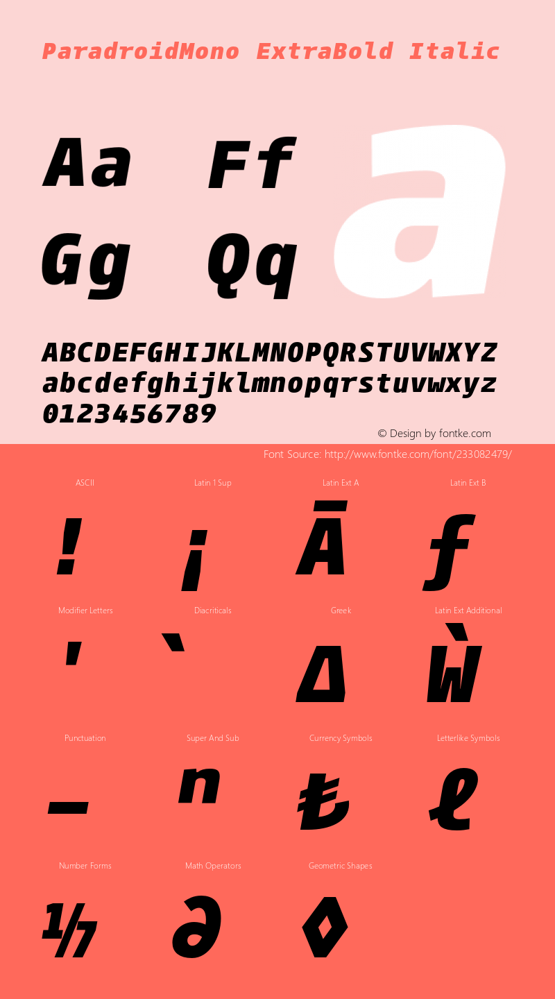 ParadroidMono ExtraBold Italic Version 001.000 Jan 2018图片样张