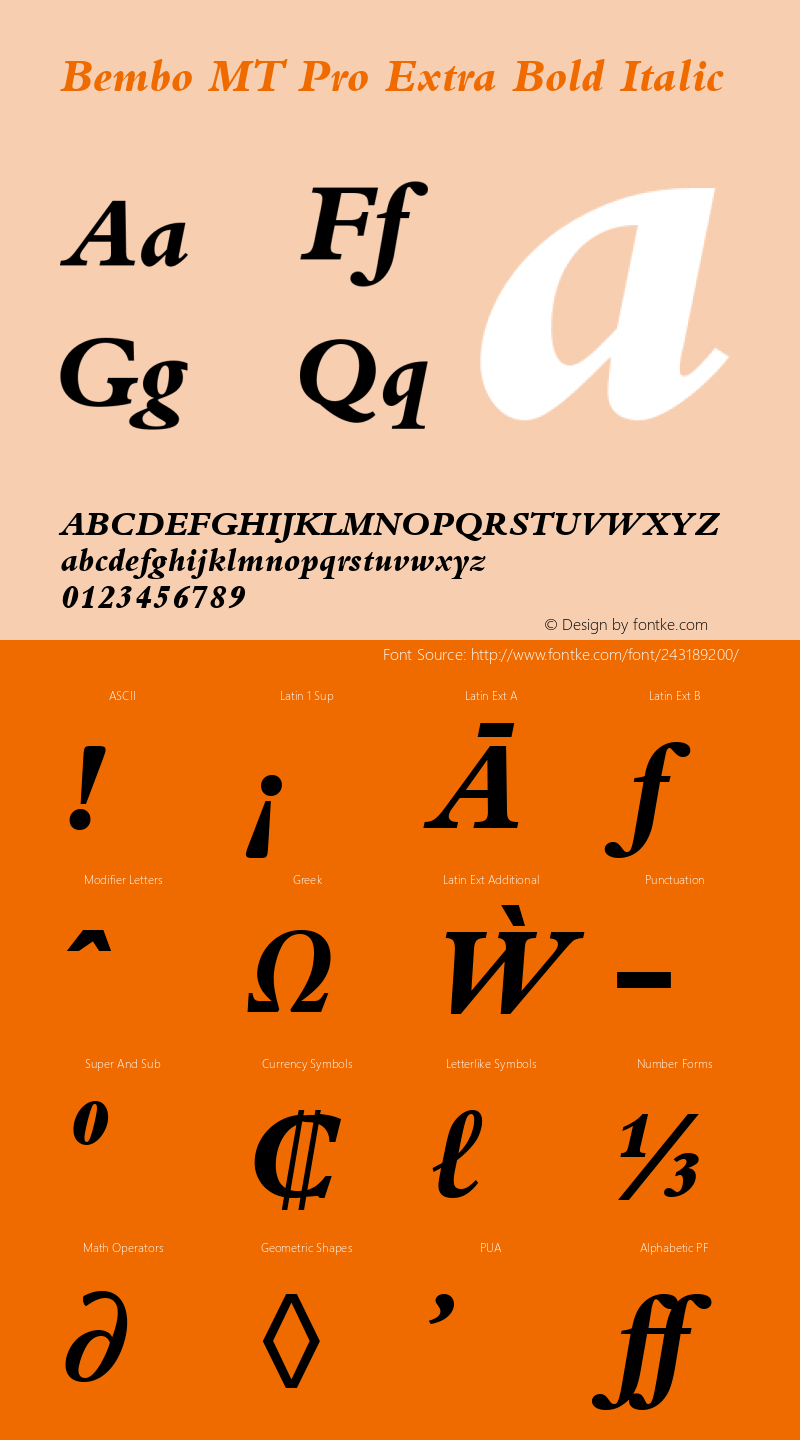 Bembo MT Pro Extra Bold Italic Version 2.00图片样张