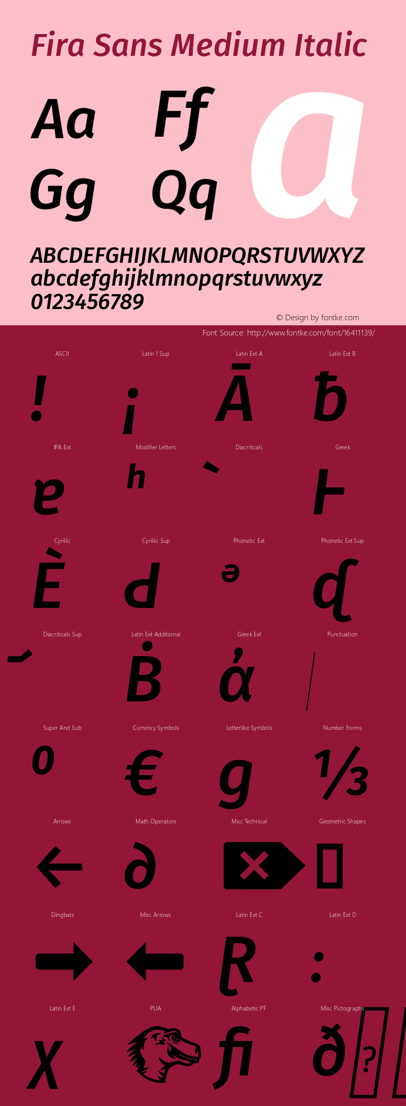 Fira Sans Medium Italic Version 4.106g Font Sample