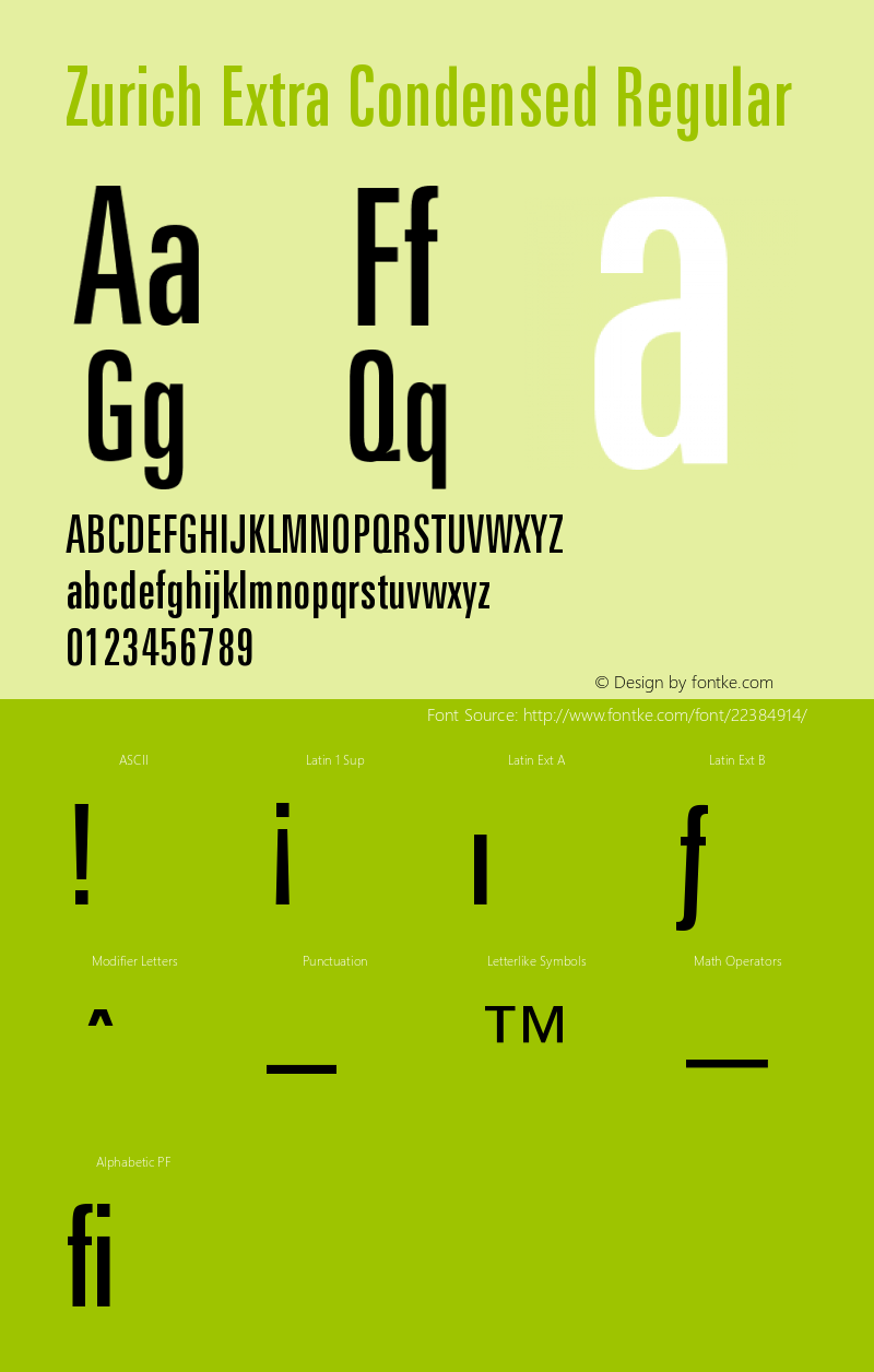 ZurichBT-ExtraCondensed 2.0-1.0 Font Sample