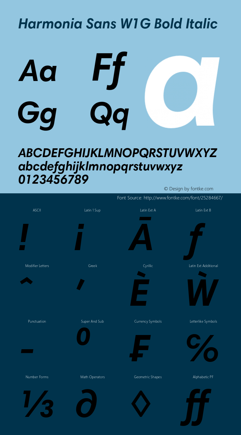 HarmoniaSansW1G-BoldItalic Version 1.000 Font Sample