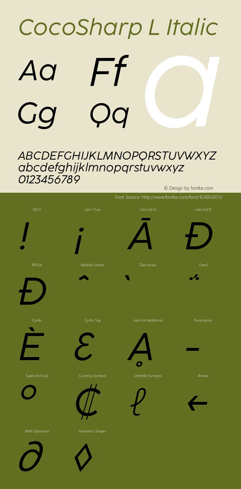 CocoSharp L Italic Version 1.000;hotconv 1.0.109;makeotfexe 2.5.65596 Font Sample