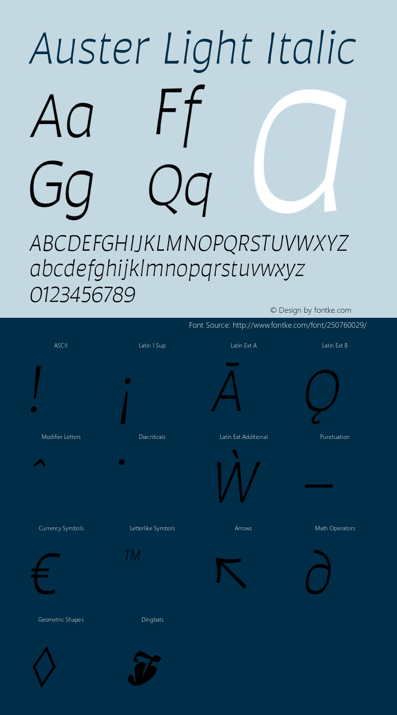 Auster Light Italic Version 1.000;PS 001.000;hotconv 1.0.88;makeotf.lib2.5.64775图片样张