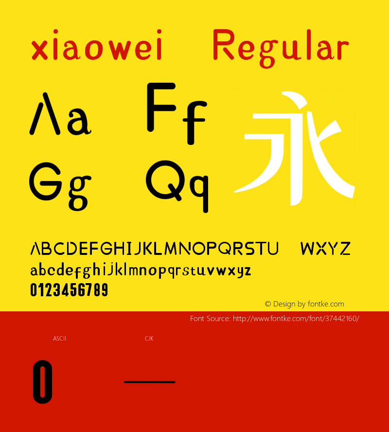 xiaowei Version 1.00 January 31, 2018, initial release Font Sample