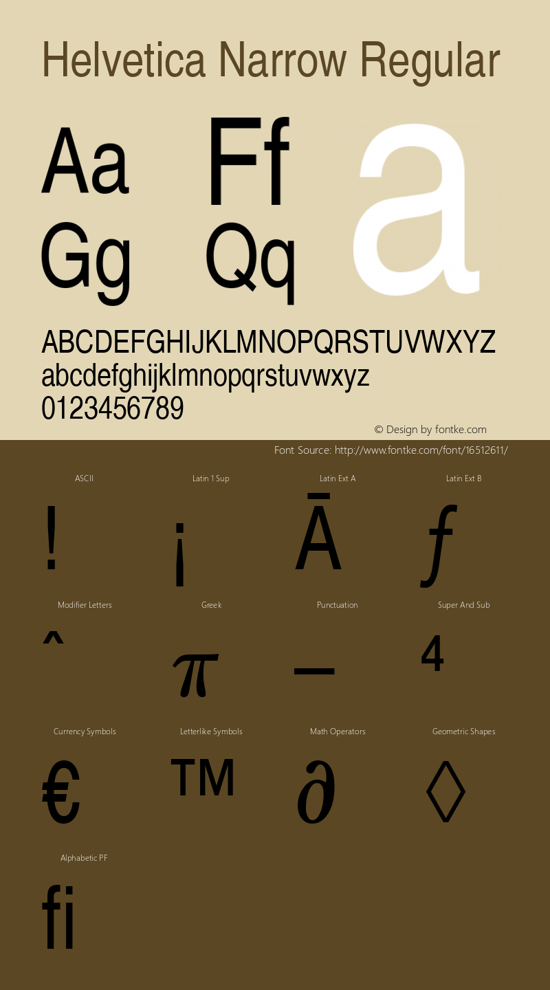 Helvetica Narrow Regular Version 1.3 (Hewlett-Packard) Font Sample