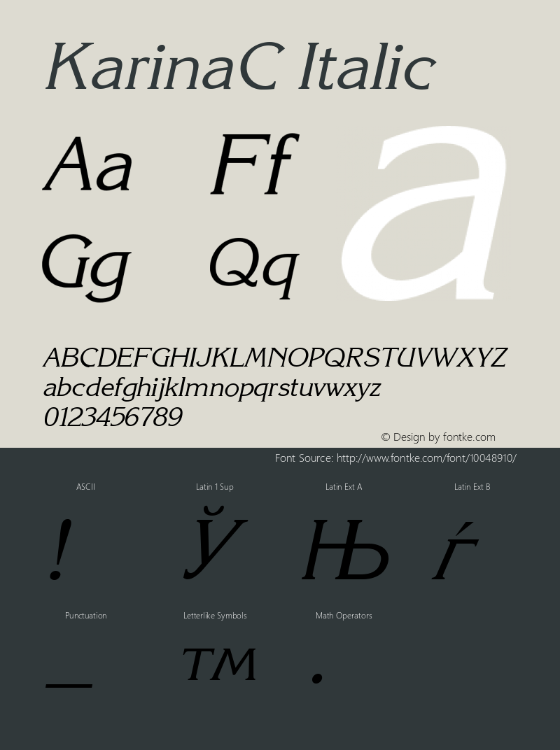 KarinaC Italic 1.100.000 Font Sample