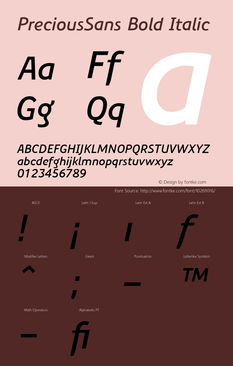 PreciousSans Bold Italic 001.000 Font Sample