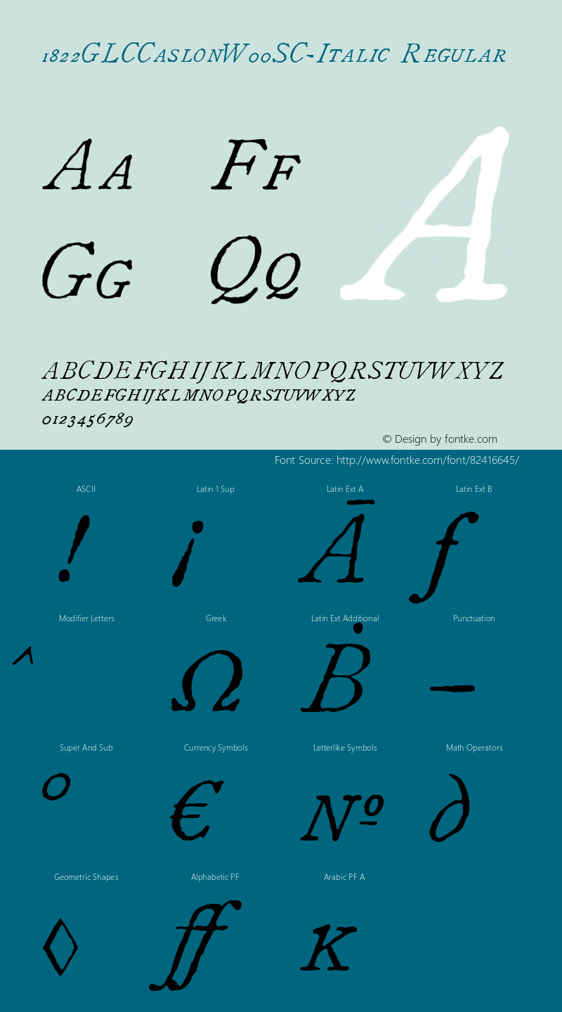 1822 GLC Caslon W00SC Italic Version 1.00 Font Sample