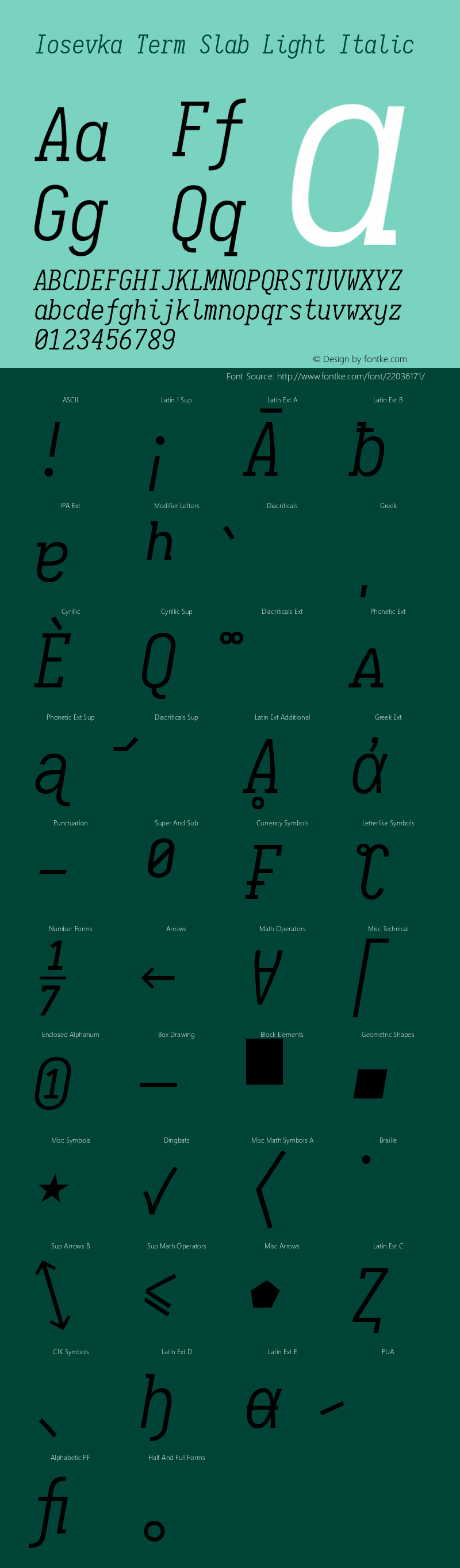 Iosevka Term Slab Light Italic 1.13.0; ttfautohint (v1.6) Font Sample