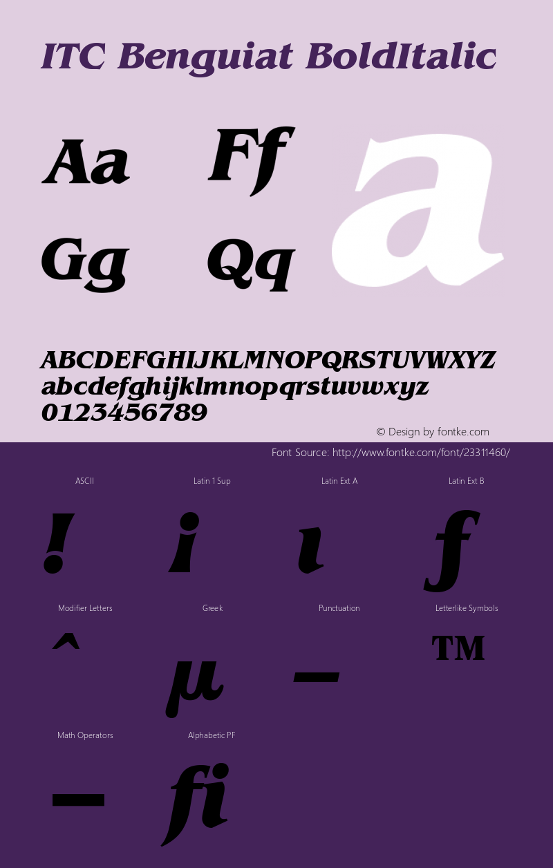 ITC Benguiat Bold Italic Version 003.001 Font Sample