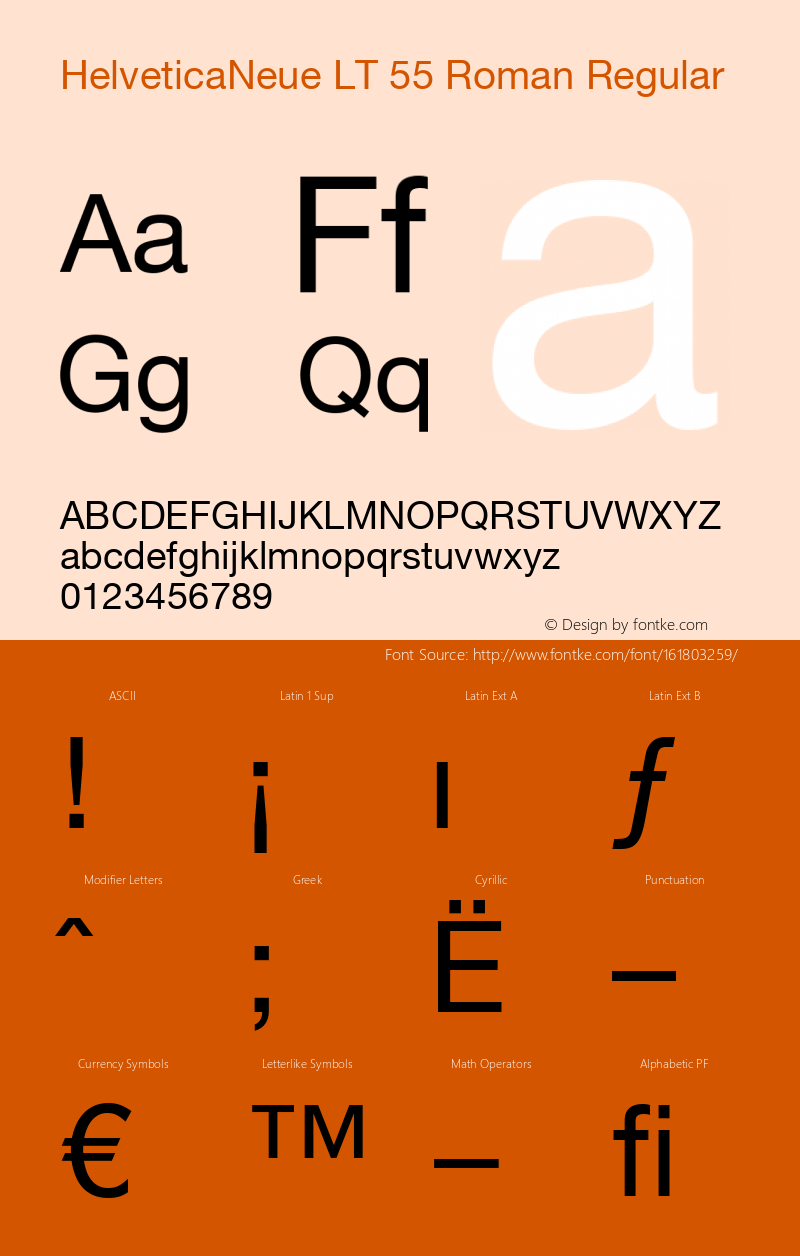 Helvetica LT 55 Roman Version 6.1; 2002 Font Sample