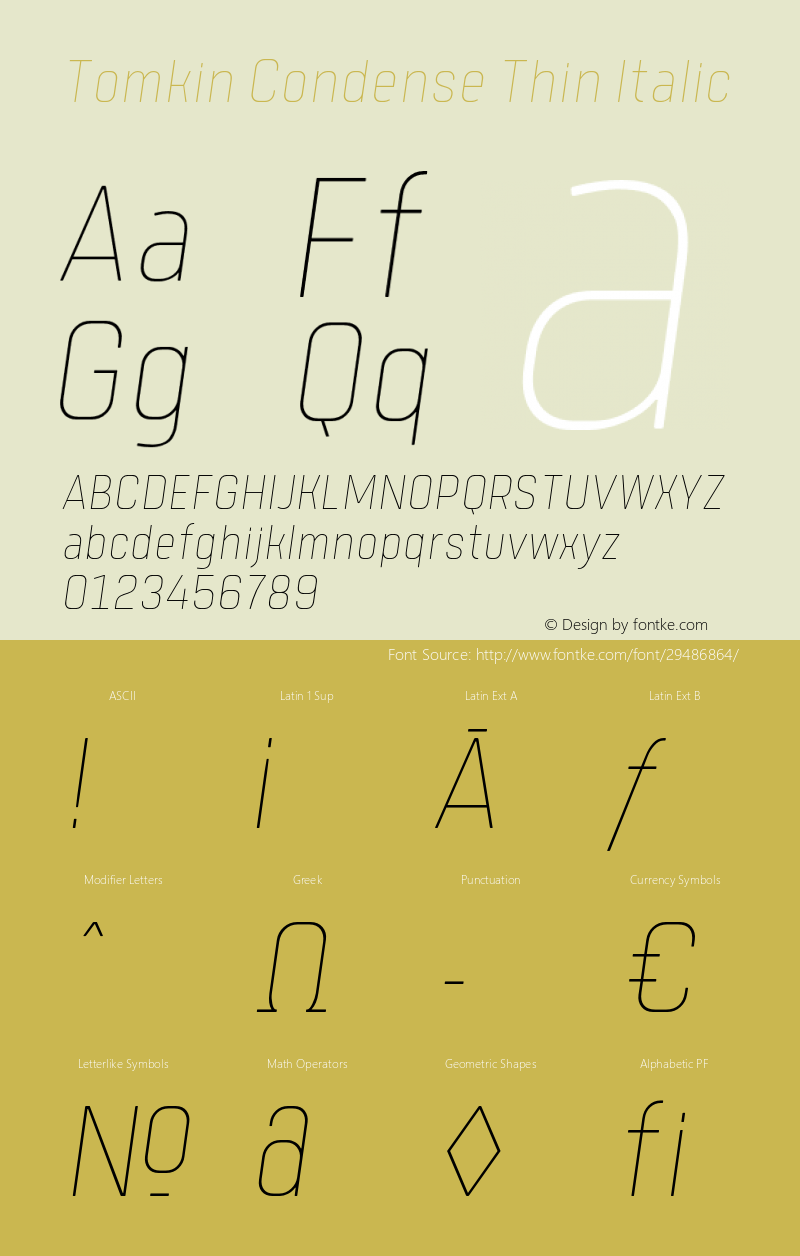 TomkinCondense-ThinItalic Version 1.000;YWFTv17 Font Sample