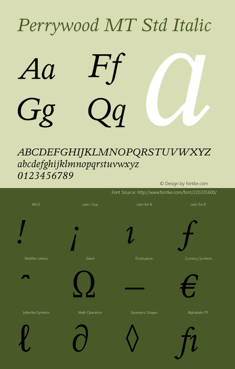 Perrywood MT Std Italic Version 2.00 Build 1000图片样张