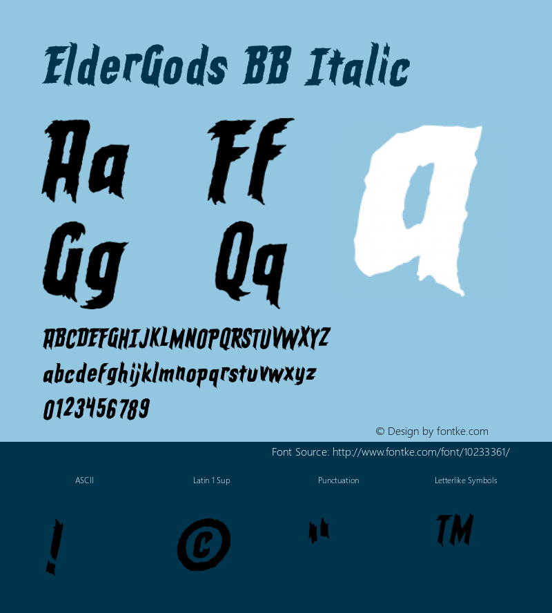 ElderGods BB Italic Version 1.000 Font Sample