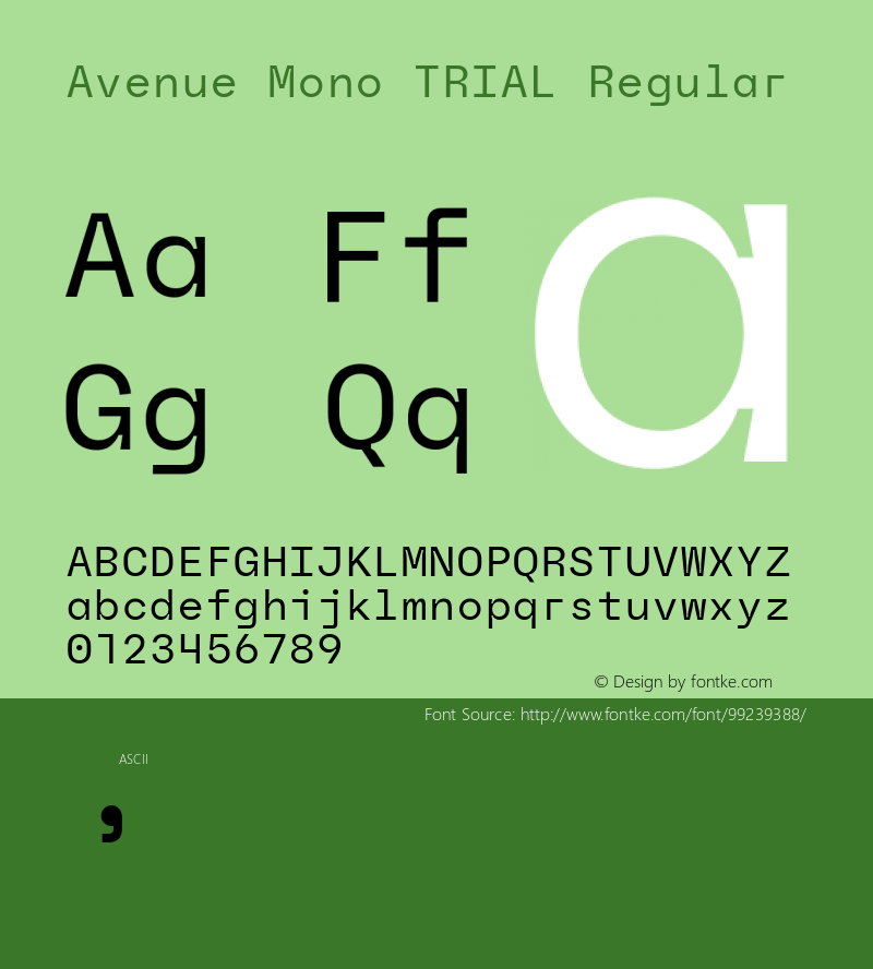 Avenue Mono TRIAL Regular Version 0.005 Font Sample