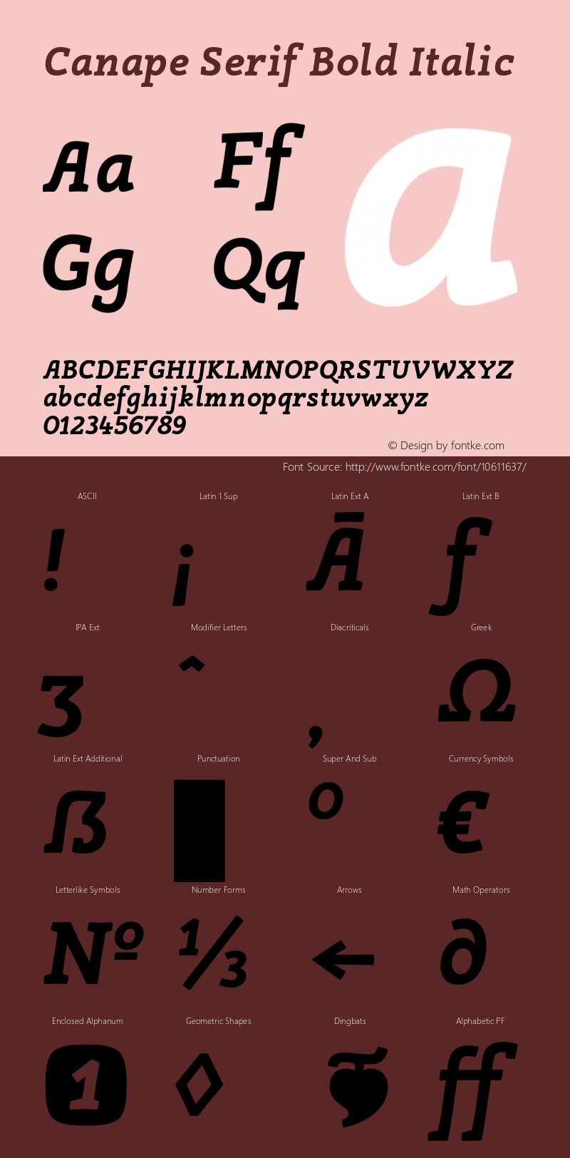 Canape Serif Bold Italic Version 1.000 Font Sample