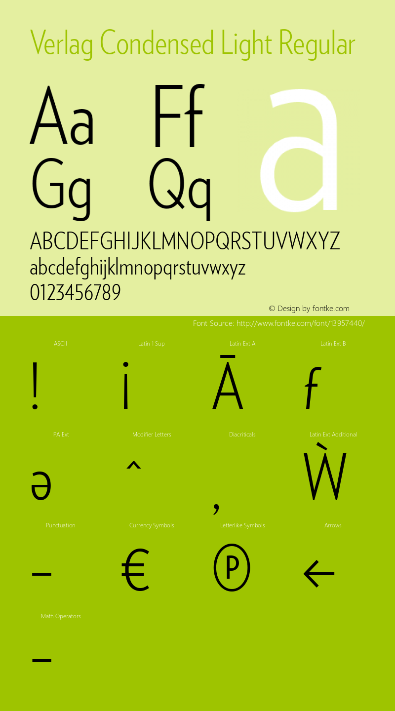 Verlag Condensed Light Regular Version 001.001 Font Sample