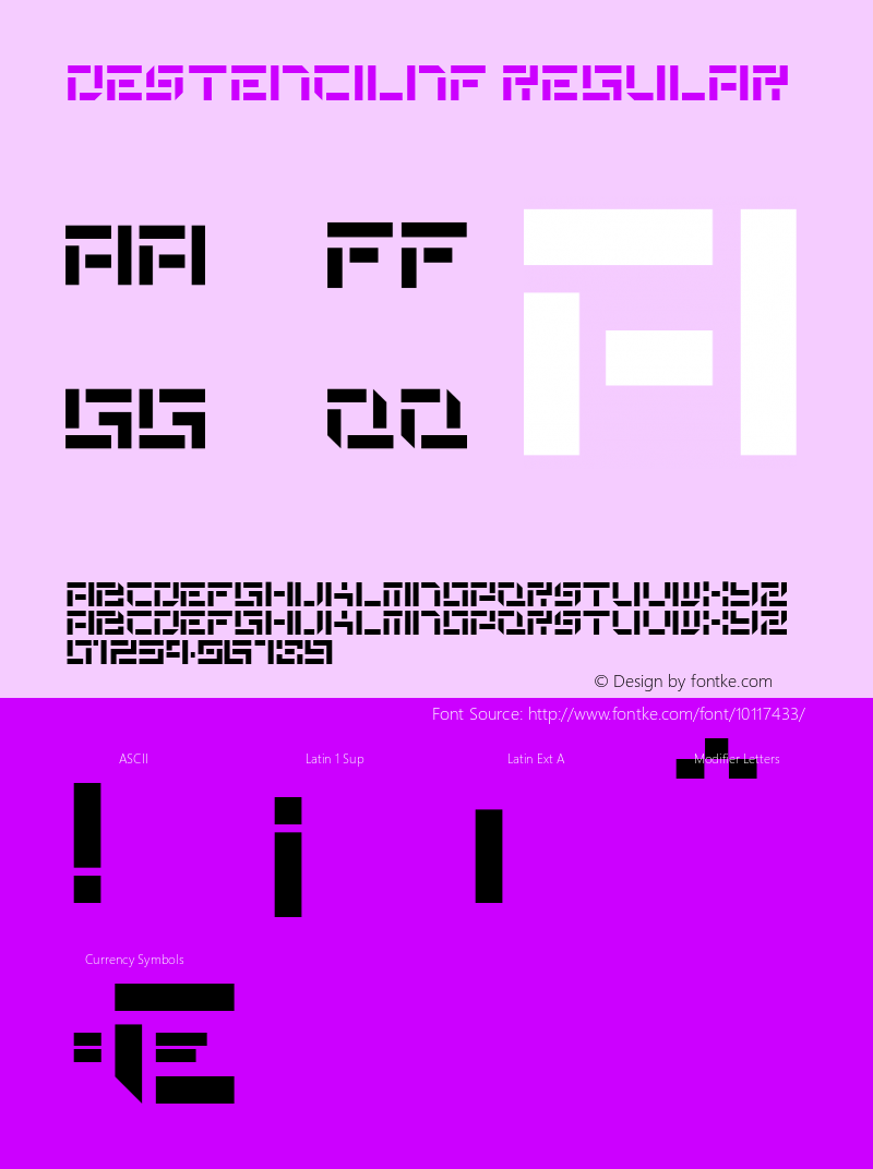 DeStencilNF Regular Version 1.00 2003 initial release Font Sample