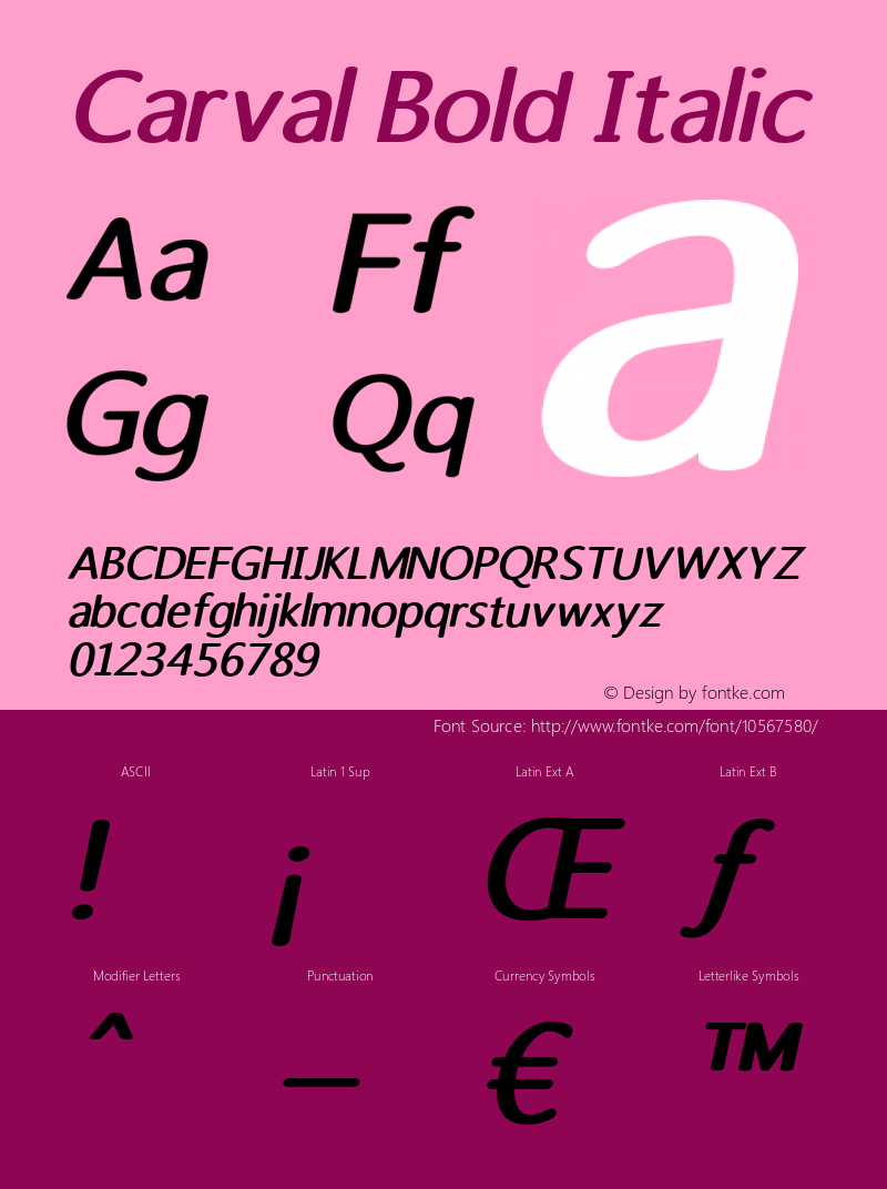 Carval Bold Italic Version 1.000 Font Sample