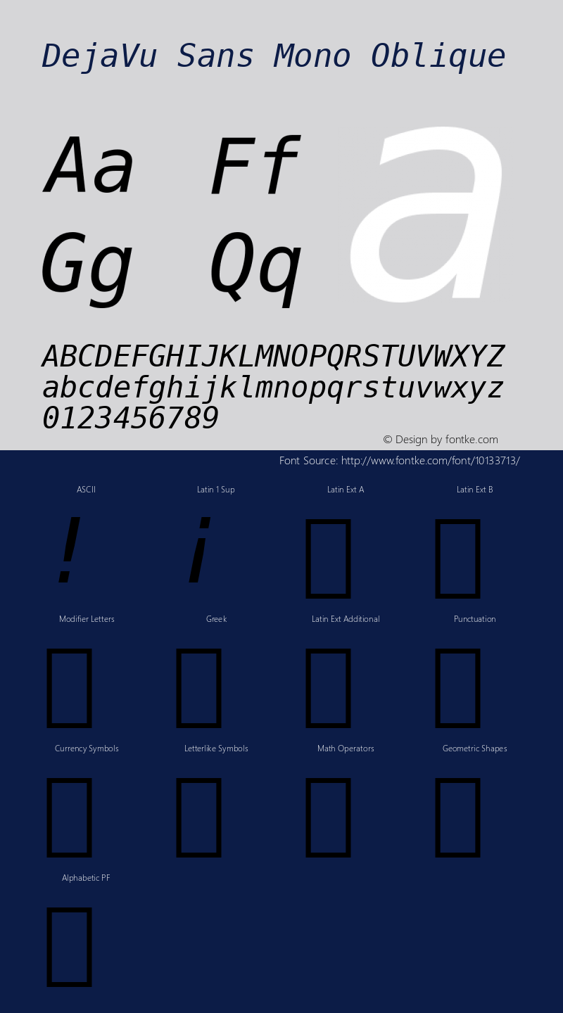 DejaVu Sans Mono Oblique Release 1.10 (DejaVu 1.4) Font Sample