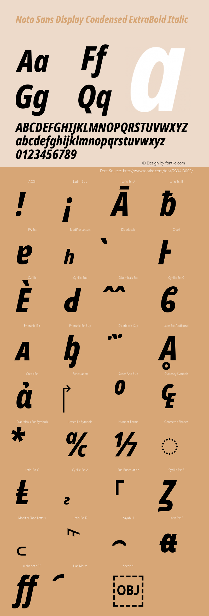 Noto Sans Display Condensed ExtraBold Italic Version 2.008图片样张