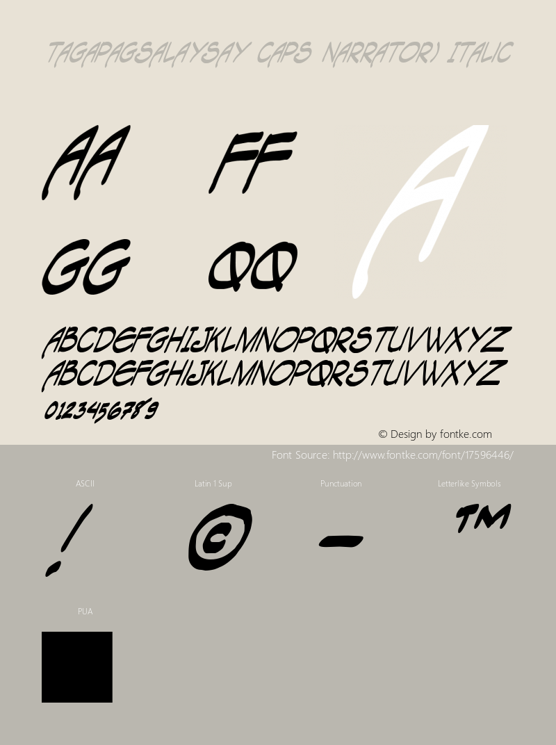 Tagapagsalaysay Caps Narrator) Italic Macromedia Fontographer 4.1 10/18/2005 Font Sample