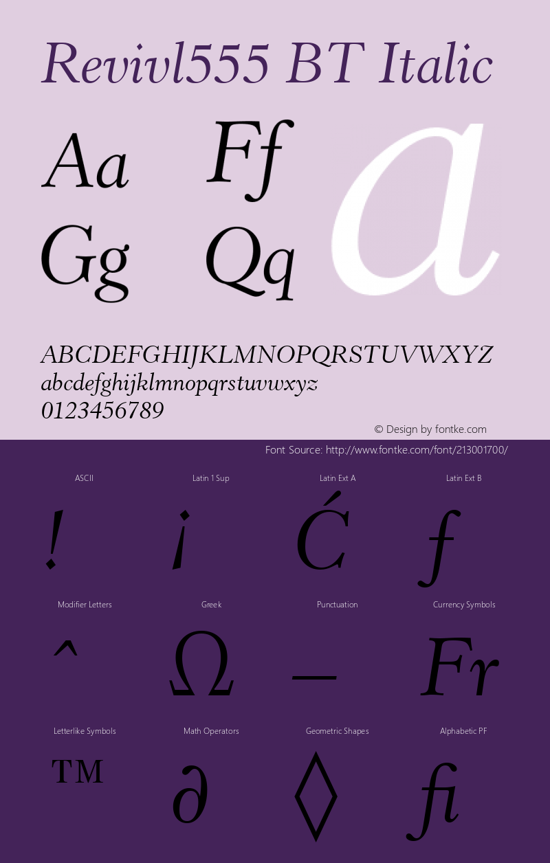 Revivl555 BT Italic Version 1.01 emb4-OT图片样张