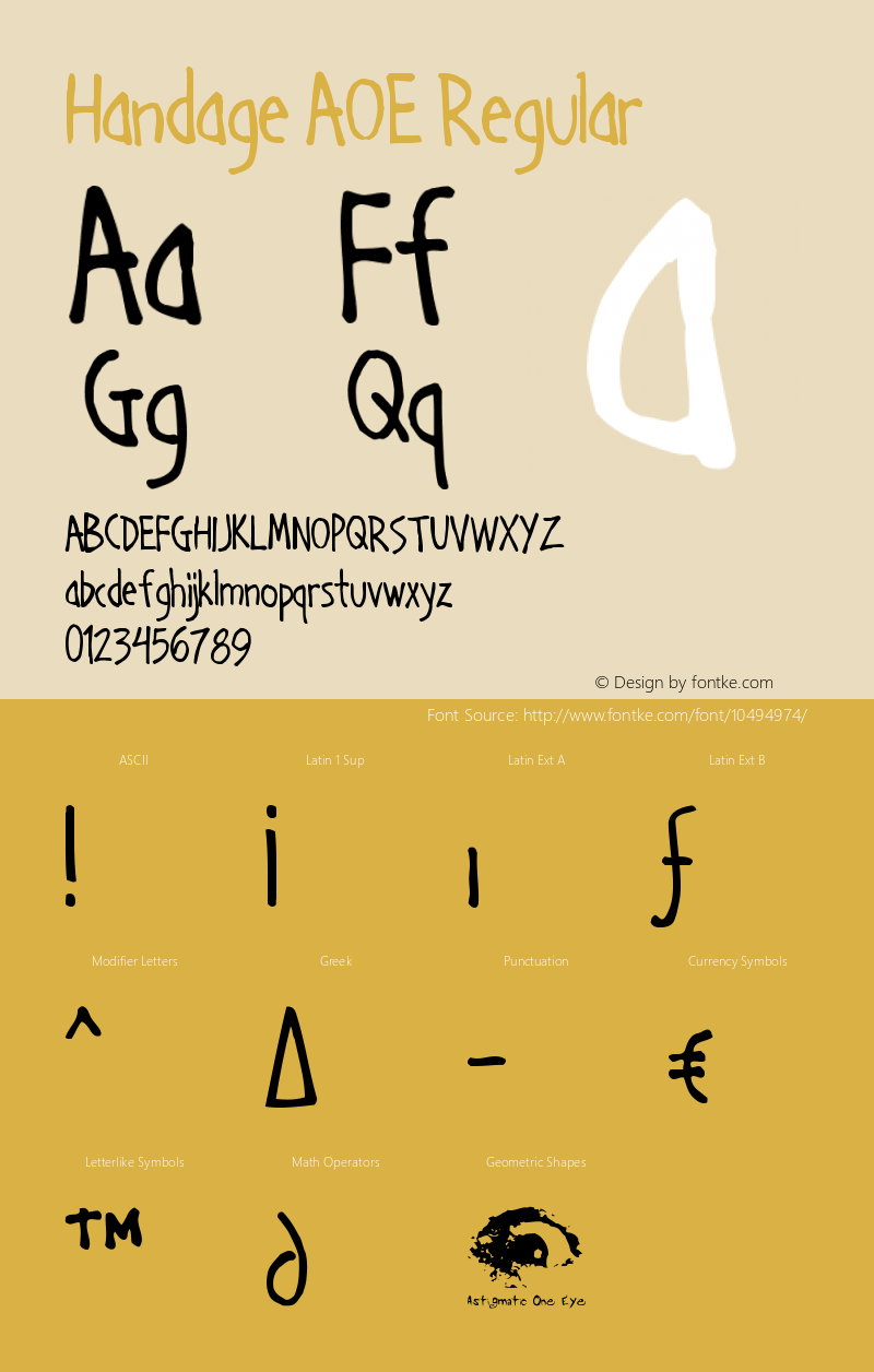 Handage AOE Regular Macromedia Fontographer 4.1.2 7/11/99 Font Sample