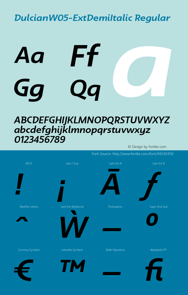 Dulcian W05 Ext Demi Italic Version 1.00 Font Sample