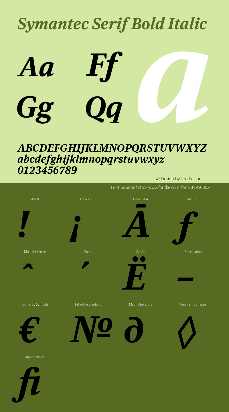 Symantec Serif Bold Italic Version 1.00 Font Sample